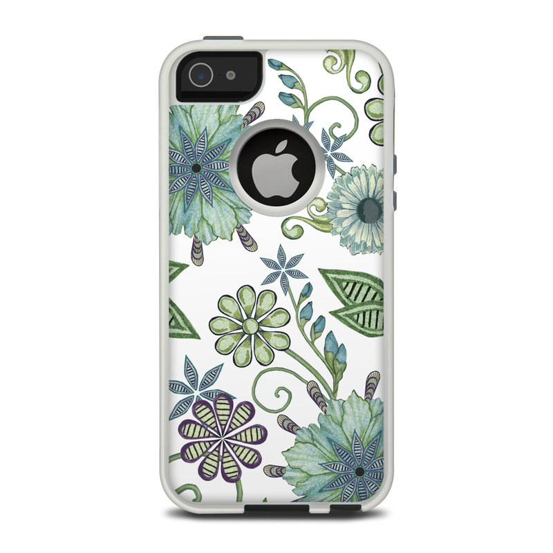 OtterBox Commuter iPhone 5 Case Skin design of Green, Pattern, Flower, Botany, Plant, Leaf, Design, Wildflower, with white, green, blue colors