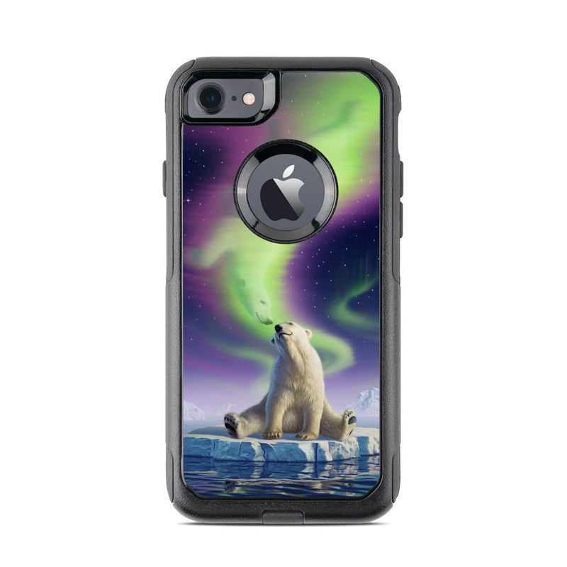 OtterBox Commuter iPhone 8 Case Skin design of Aurora, Sky, Wildlife, Polar bear, Fictional character, with white, blue, green, purple colors