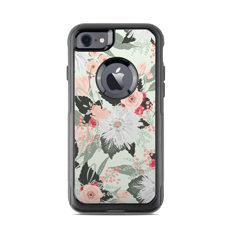 OtterBox Commuter iPhone 8 Case Skin design of Pattern, Pink, Floral design, Design, Textile, Wrapping paper, Plant, Peach, Flower with green, red, white, pink colors