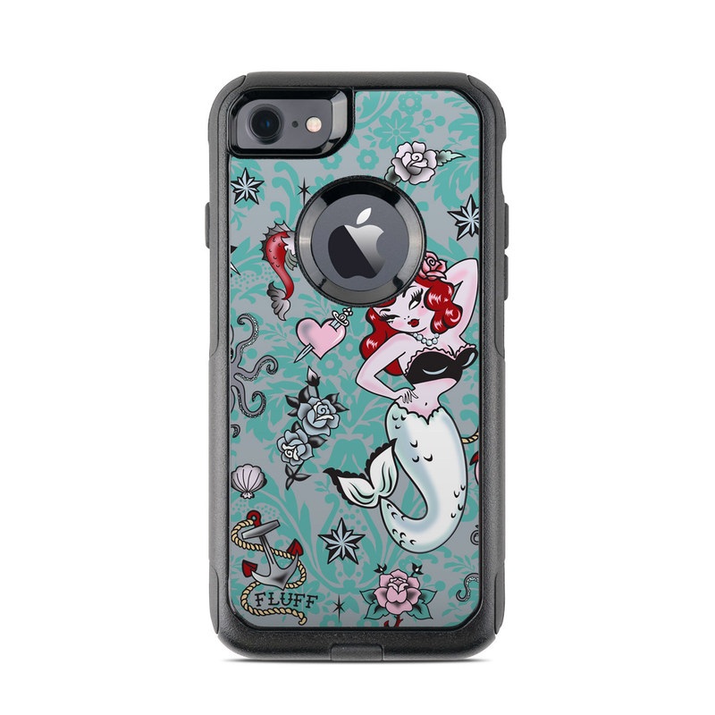 OtterBox Commuter iPhone 8 Case Skin design of Mermaid, Illustration, Fictional character, Organism, Art, Pattern, Style, with gray, blue, black, red, white, pink colors
