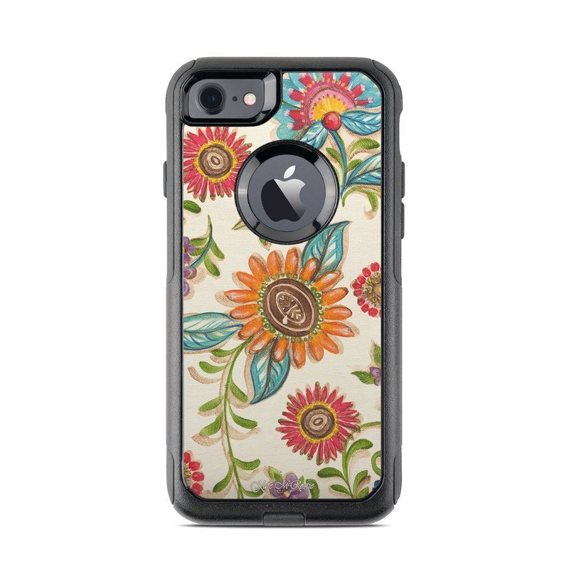 OtterBox Commuter iPhone 8 Case Skin design of Pattern, Floral design, Flower, Botany, Design, Visual arts, Textile, Plant, Wildflower, Pedicel, with gray, green, pink, yellow, red, blue colors