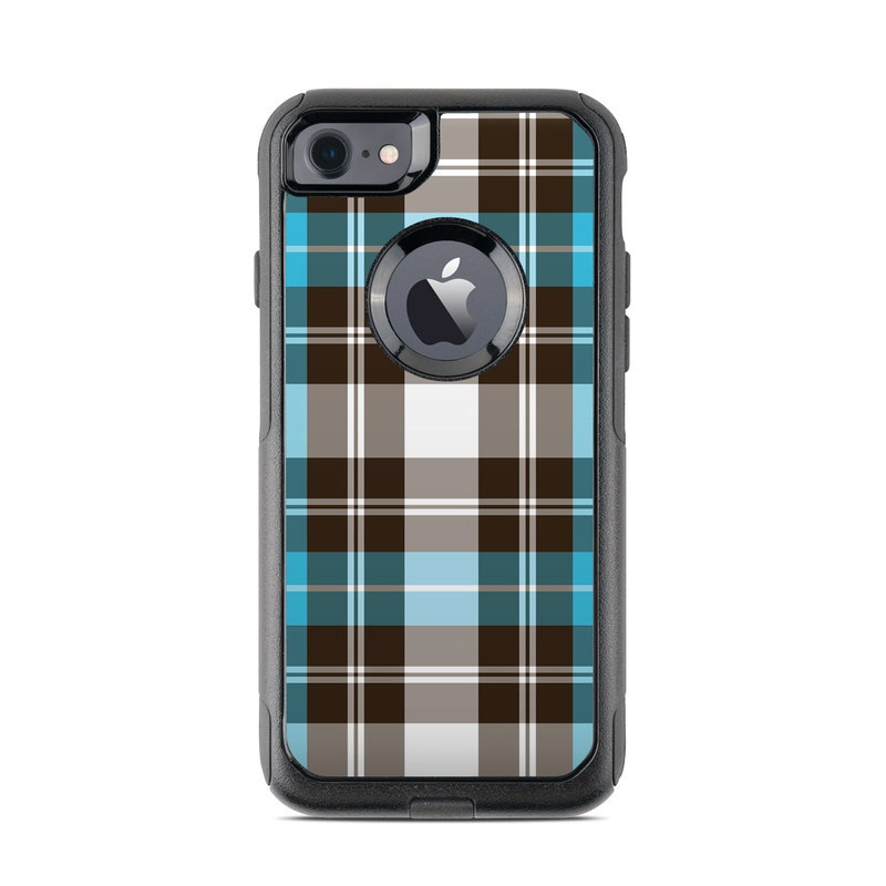 OtterBox Commuter iPhone 8 Case Skin design of Plaid, Pattern, Tartan, Turquoise, Textile, Design, Brown, Line, Tints and shades, with gray, black, blue, white colors