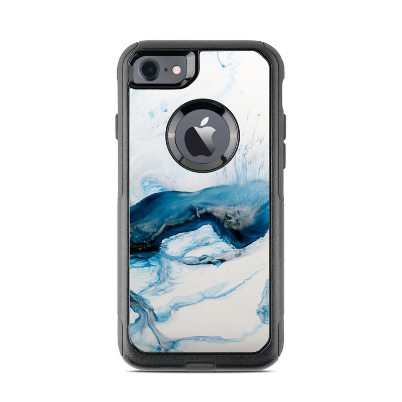 OtterBox Commuter iPhone 8 Case Skin design of Glacial landform, Blue, Water, Glacier, Sky, Arctic, Ice cap, Watercolor paint, Drawing, Art with white, blue, black colors