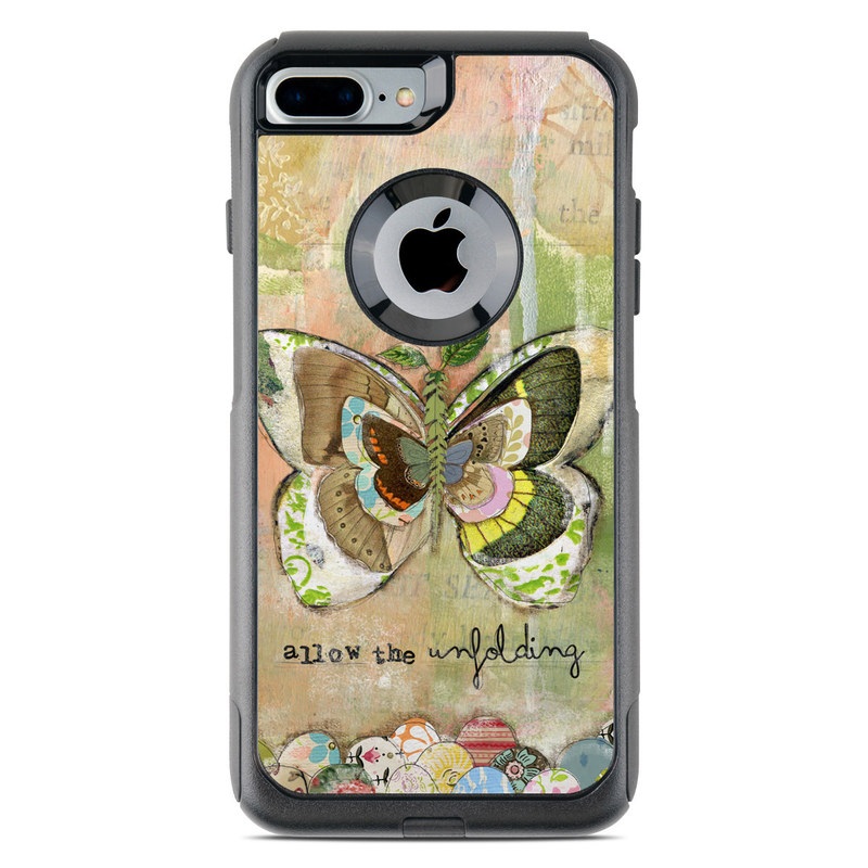 OtterBox Commuter iPhone 8 Plus Case Skin design of Butterfly, Art, Fictional character, Pollinator, Moths and butterflies, Watercolor paint, Illustration, with green, brown, yellow, blue, pink, red colors