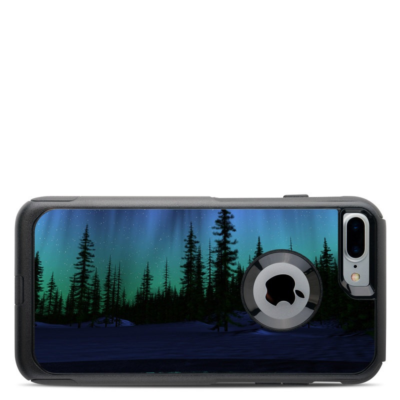 OtterBox Commuter iPhone 8 Plus Case Skin design of Aurora, Nature, Sky, shortleaf black spruce, Natural landscape, Tree, Wilderness, Natural environment, Biome, Spruce-fir forest, with blue, purple, green, black colors
