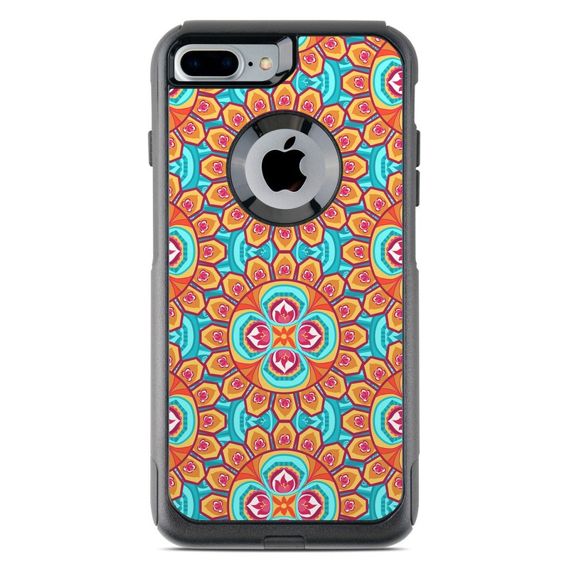 OtterBox Commuter iPhone 8 Plus Case Skin design of Pattern, Orange, Design, Textile, Wrapping paper, Visual arts, Motif, Circle, Art, with blue, orange, red, yellow colors