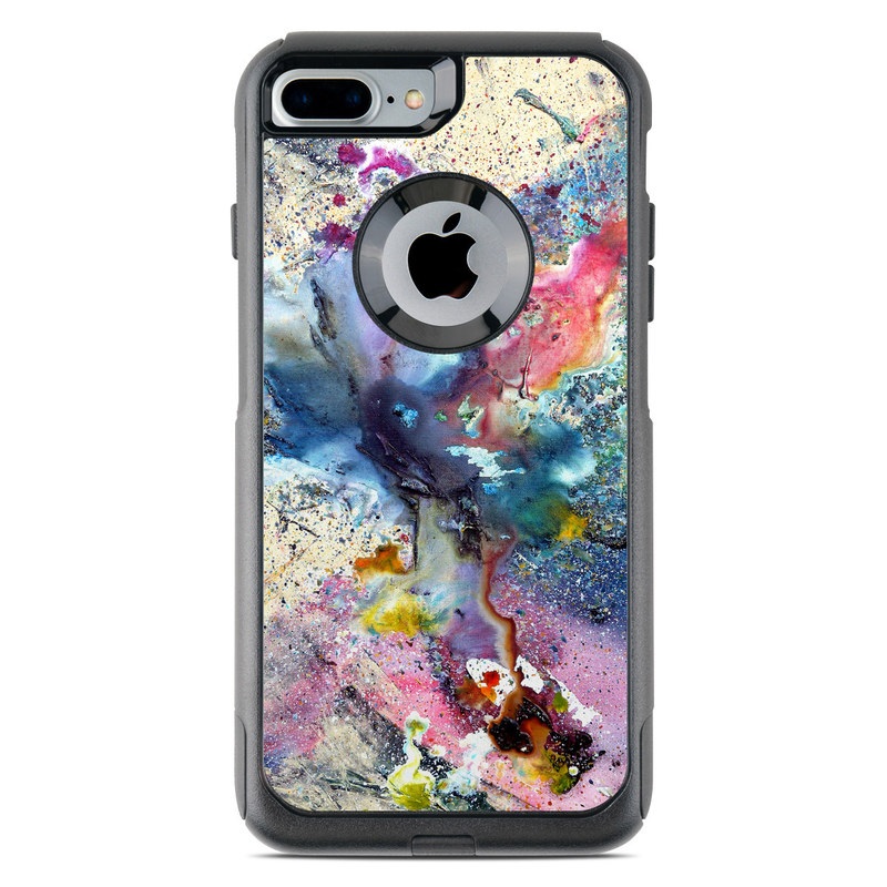 OtterBox Commuter iPhone 8 Plus Case Skin design of Watercolor paint, Painting, Acrylic paint, Art, Modern art, Paint, Visual arts, Space, Colorfulness, Illustration with gray, black, blue, red, pink colors