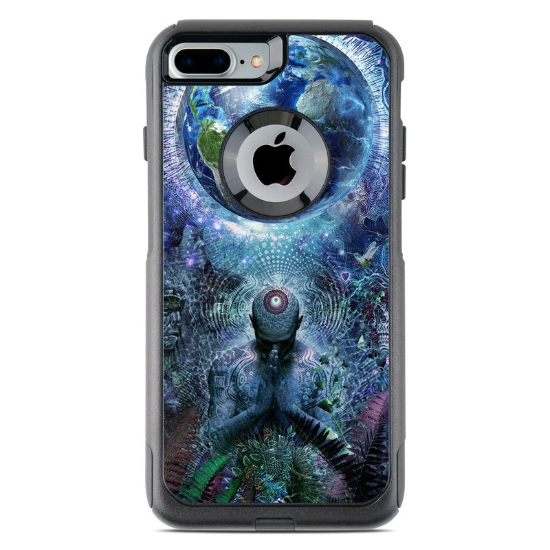 OtterBox Commuter iPhone 8 Plus Case Skin design of Psychedelic art, Fractal art, Art, Space, Organism, Earth, Sphere, Graphic design, Circle, Graphics, with blue, green, gray, purple, pink, black, white colors