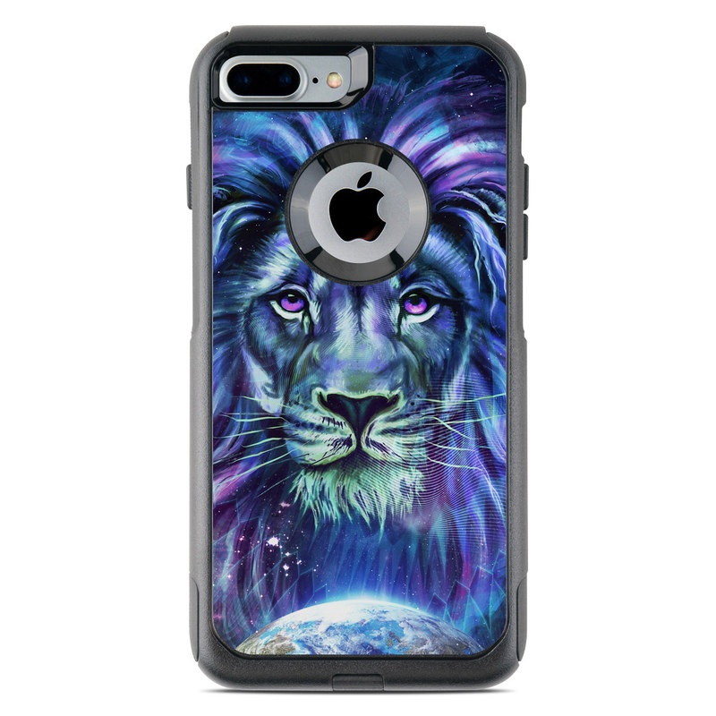OtterBox Commuter iPhone 8 Plus Case Skin design of Lion, Felidae, Purple, Wildlife, Big cats, Illustration, Darkness, Space, Painting, Art, with purple, blue, green, black, white, red colors