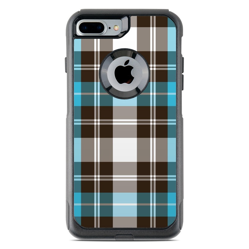 OtterBox Commuter iPhone 8 Plus Case Skin design of Plaid, Pattern, Tartan, Turquoise, Textile, Design, Brown, Line, Tints and shades, with gray, black, blue, white colors