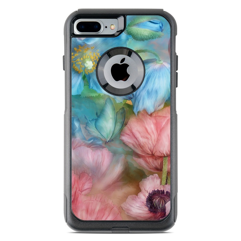 OtterBox Commuter iPhone 8 Plus Case Skin design of Flower, Petal, Watercolor paint, Painting, Plant, Flowering plant, Pink, Botany, Wildflower, Still life, with gray, blue, black, red, green colors