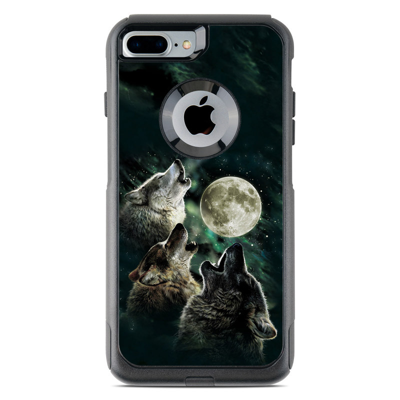 OtterBox Commuter iPhone 8 Plus Case Skin design of Wolf, Light, Astronomical object, Moon, Wildlife, Organism, Moonlight, Sky, Atmosphere, Celestial event, with black, gray, green colors