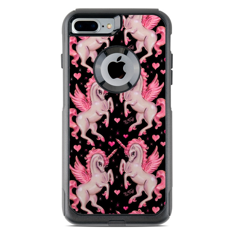 OtterBox Commuter iPhone 8 Plus Case Skin design of Pink, Pattern, Fictional character, Design, Illustration, Font, Unicorn, Graphic design, Mythical creature, Art, with black, pink colors