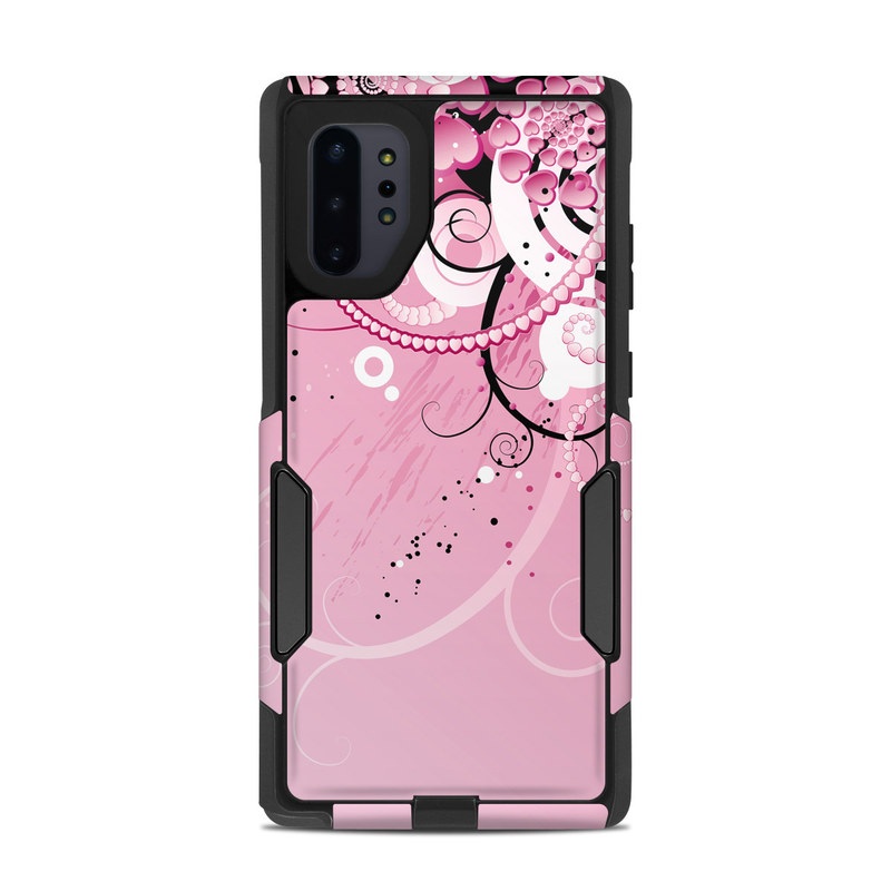 OtterBox Commuter Galaxy Note 10 Plus Case Skin design of Pink, Floral design, Graphic design, Text, Design, Flower Arranging, Pattern, Illustration, Flower, Floristry, with pink, gray, black, white, purple, red colors