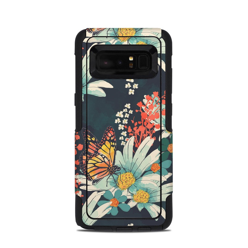 OtterBox Commuter Galaxy Note 8 Case Skin design of Floral design, Pattern, Flower, Floristry, Textile, Botany, Plant, Visual arts, Design, Flower Arranging, with black, gray, green, red, blue, pink colors
