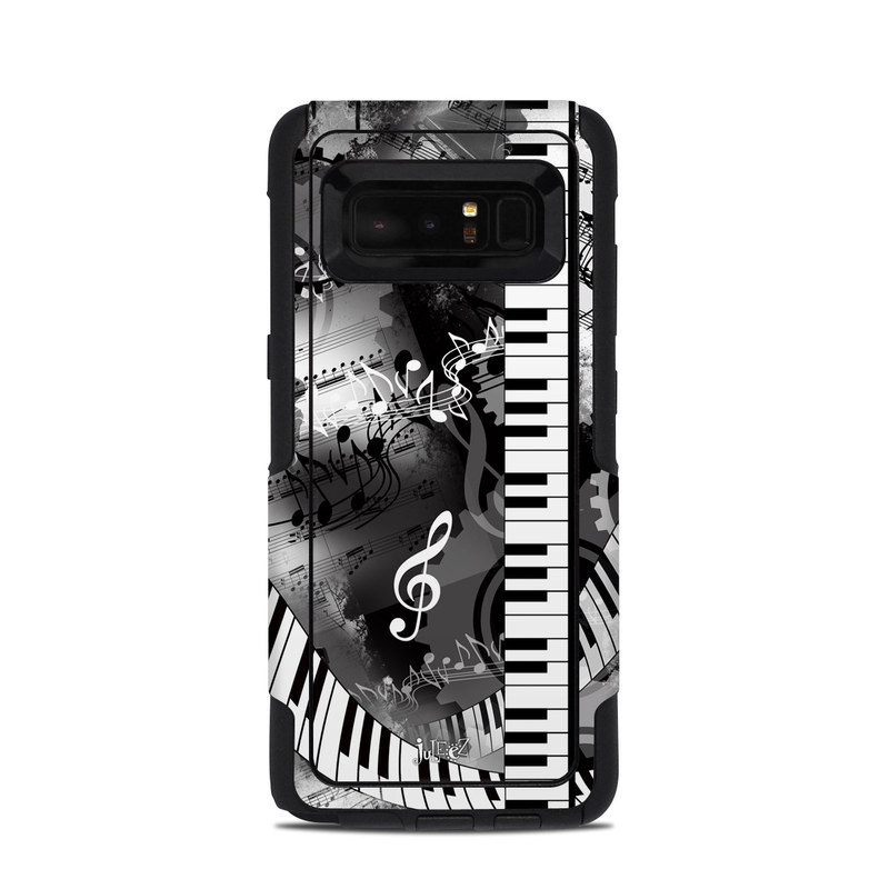 OtterBox Commuter Galaxy Note 8 Case Skin design of Music, Monochrome, Black-and-white, Illustration, Graphic design, Musical instrument, Technology, Musical keyboard, Piano, Electronic instrument, with black, gray, white colors