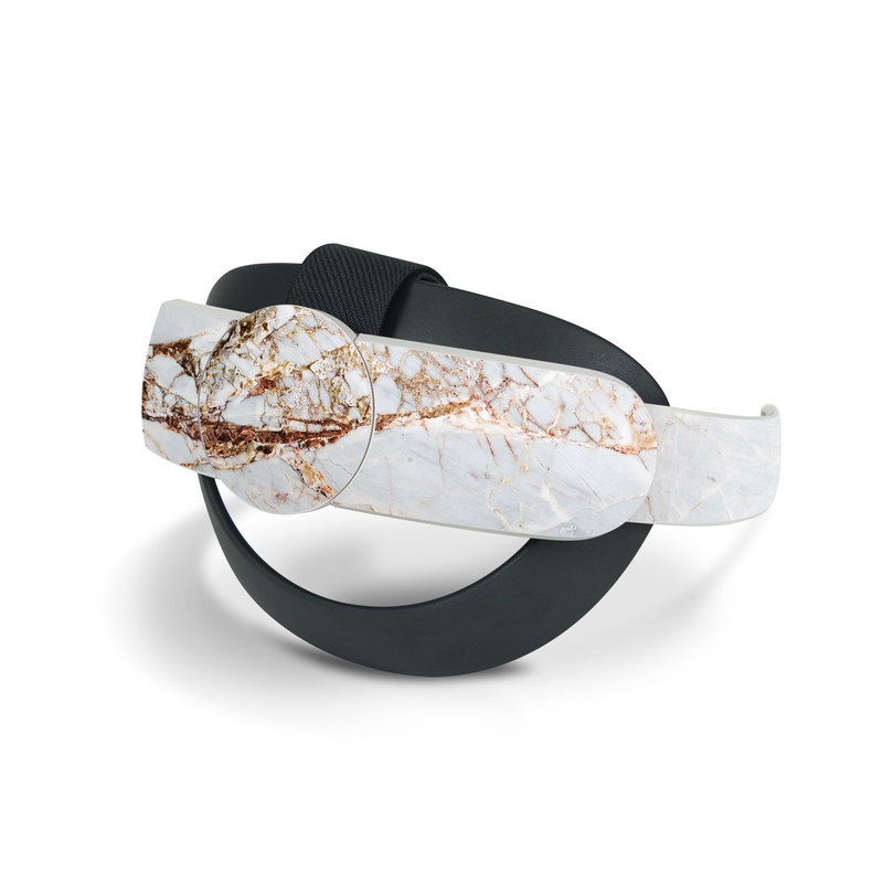 Meta Quest 2 Elite Strap Skin design of White, Branch, Twig, Beige, Marble, Plant, Tile, with white, gray, yellow colors