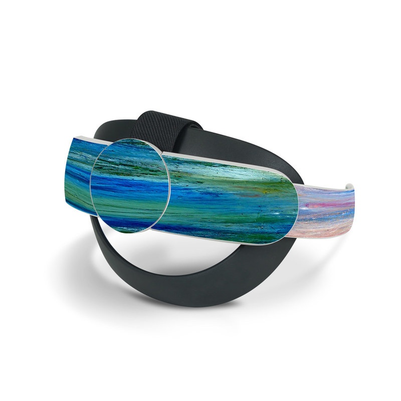 Meta Quest 2 Elite Strap Skin design of Sky, Painting, Acrylic paint, Modern art, Watercolor paint, Art, Horizon, Paint, Visual arts, Wave, with gray, blue, red, black, pink colors