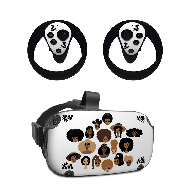 Oculus Quest Skin design of Hair, People, Facial expression, Hairstyle, Cartoon, Head, Afro, Clip art, Font, Black hair, with black, brown, white colors
