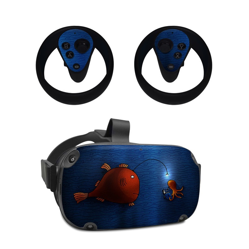 Oculus Quest Skin design of Deep sea fish, Anglerfish, Illustration, Fish, Animation, Art, with blue, red colors