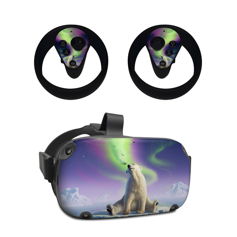 Oculus Quest Skin design of Aurora, Sky, Wildlife, Polar bear, Fictional character, with white, blue, green, purple colors