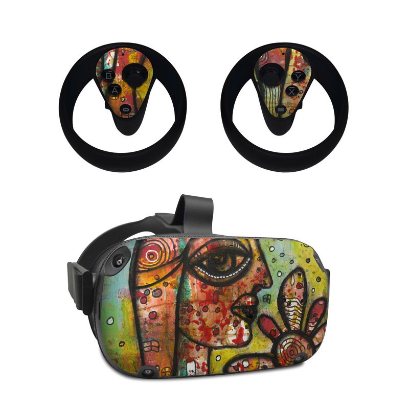 Oculus Quest Skin design of Modern art, Art, Painting, Acrylic paint, Psychedelic art, Visual arts, Watercolor paint, Illustration, Paint, Style, with green, black, red, white, orange, yellow colors