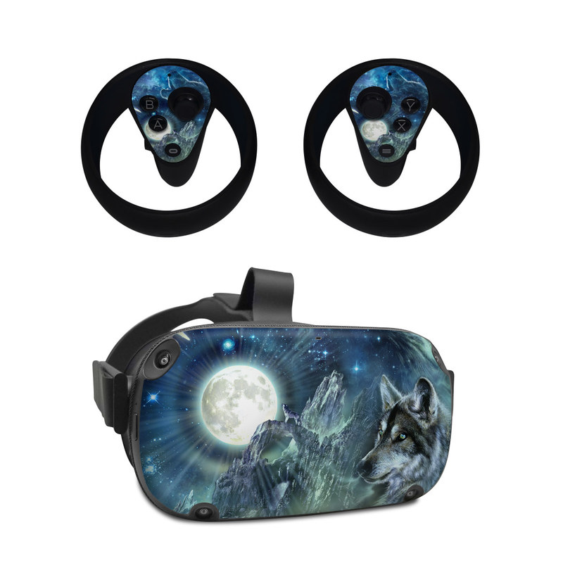 Oculus Quest Skin design of Cg artwork, Fictional character, Darkness, Werewolf, Illustration, Wolf, Mythical creature, Graphic design, Dragon, Mythology, with black, blue, gray, white colors