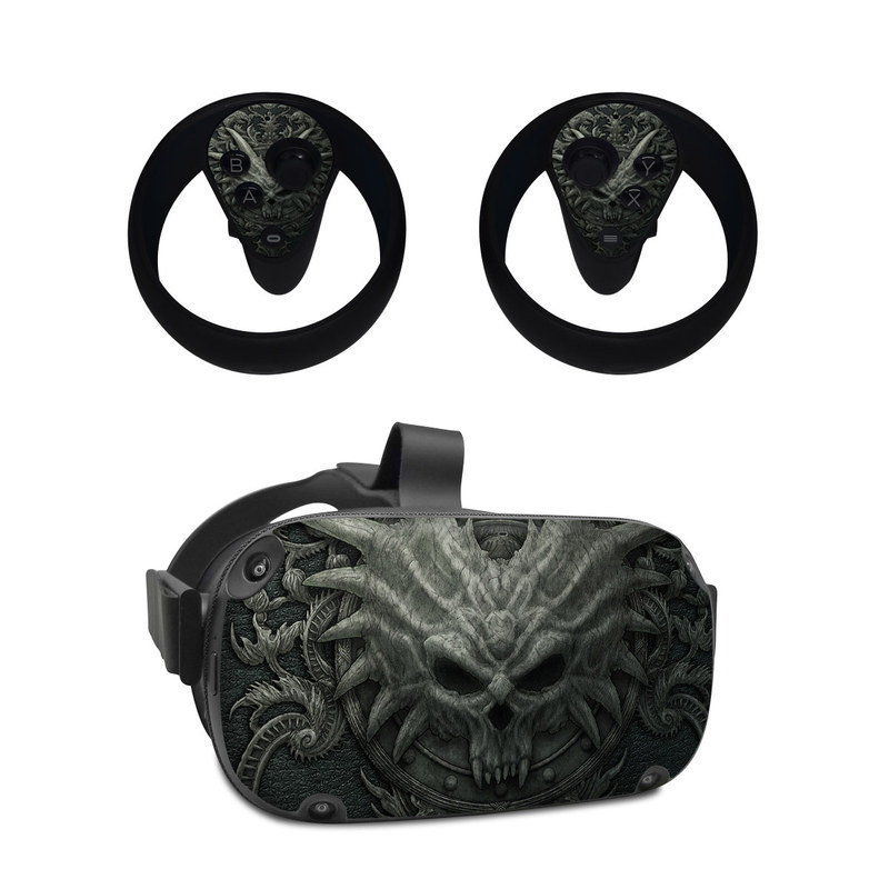 Oculus Quest Skin design of Demon, Dragon, Fictional character, Illustration, Supernatural creature, Drawing, Symmetry, Art, Mythology, Mythical creature, with black, gray colors