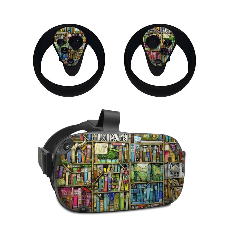 Oculus Quest Skin design of Collection, Art, Visual arts, Bookselling, Shelving, Painting, Building, Shelf, Publication, Modern art, with brown, green, blue, red, pink colors