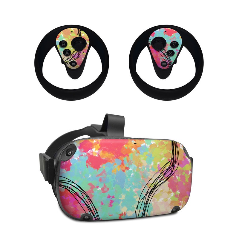 Oculus Quest Skin design of Pattern, Line, Graphic Design, Design, Visual Arts, Art, Plant, Wallpaper, Illustration, Cg Artwork, with black, white, red, pink, blue, green, yellow, orange, brown colors