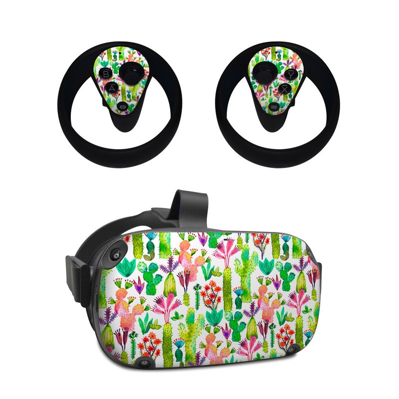 Oculus Quest Skin design of Pattern, Floral design, Plant, Wildflower, Wrapping paper, with white, green, red, purple, pink, black colors