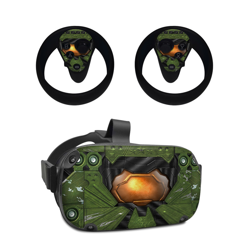 Oculus Quest Skin design of Green, Fictional character, Games, Fiction, Pc game, Illustration, Strategy video game, Digital compositing, Art, Screenshot, with green, yellow, orange, black colors