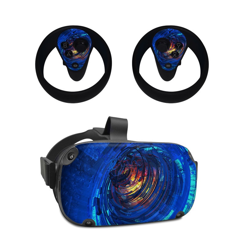Oculus Quest Skin design of Blue, Water, Circle, Vortex, Electric blue, Wave, Liquid, Graphics, Pattern, Colorfulness, with blue, orange, yellow colors