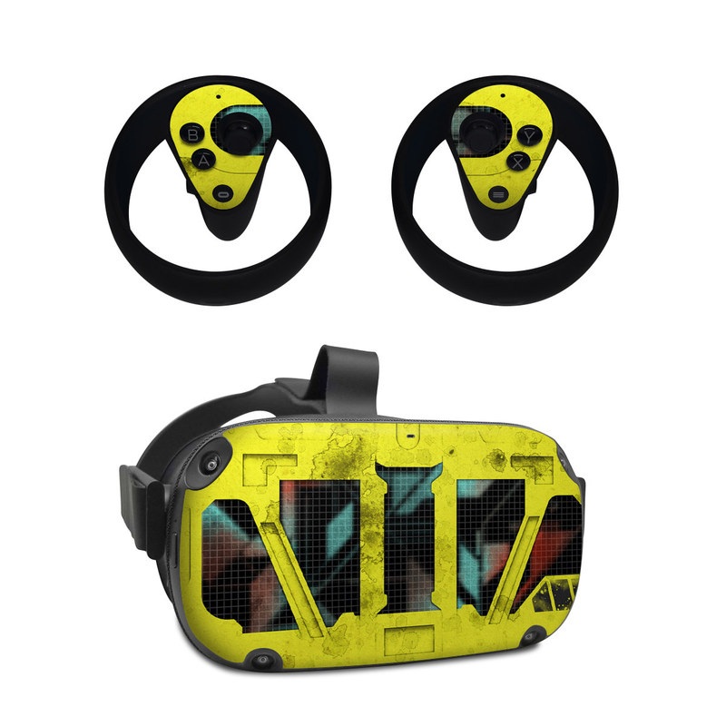 Oculus Quest Skin design of Yellow, Green, Font, Pattern, Graphic design, with black, yellow, gray, blue, green colors