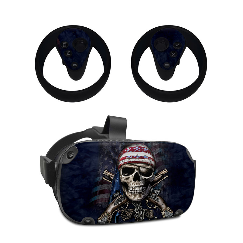 Oculus Quest Skin design of Skull, Bone, Skeleton, Illustration, Outerwear, T-shirt, Flag, Art, with black, gray, red colors