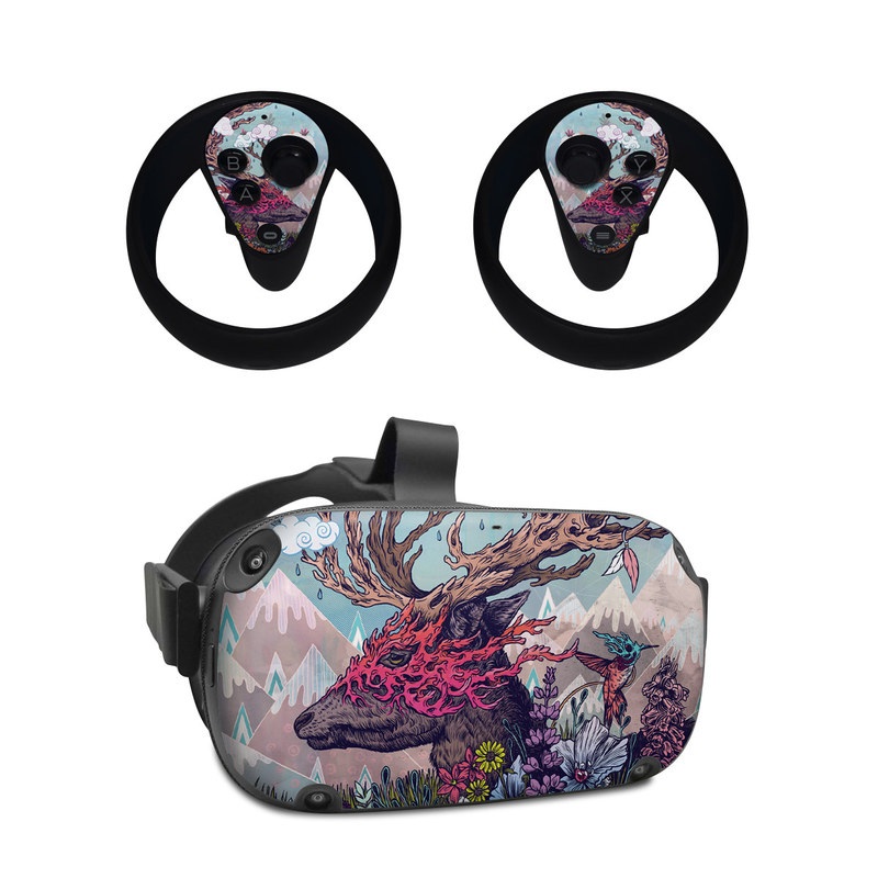 Oculus Quest Skin design of Illustration, Tree, Watercolor paint, Painting, Art, Plant, Acrylic paint, Fictional character, Flower, Blossom, with gray, black, red, purple, blue colors