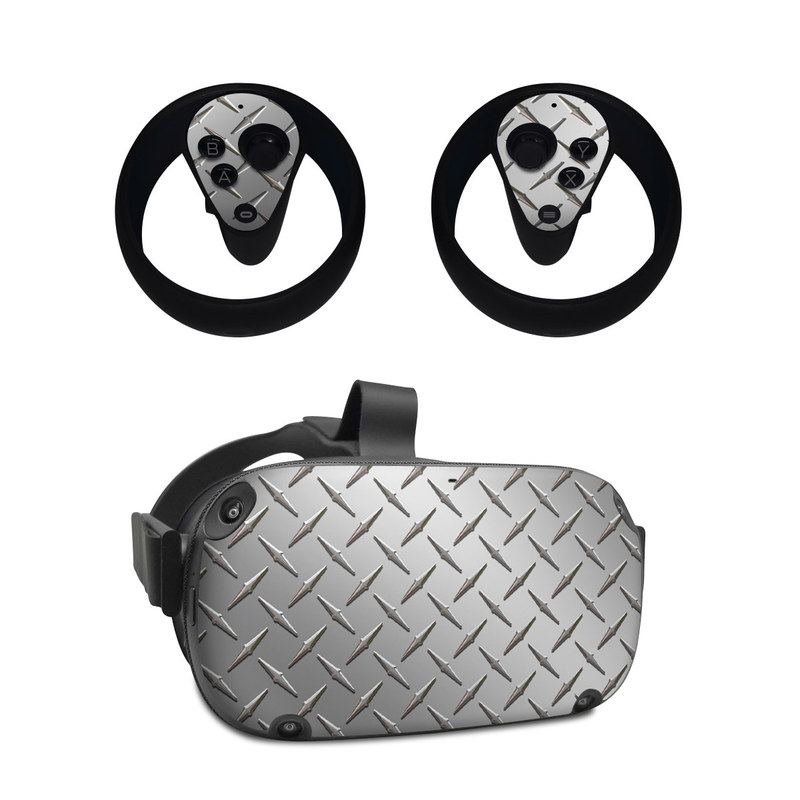 Oculus Quest Skin design of Pattern, Metal, Line, Design, Steel, Parallel, Tile, Beige, Flooring, with gray colors