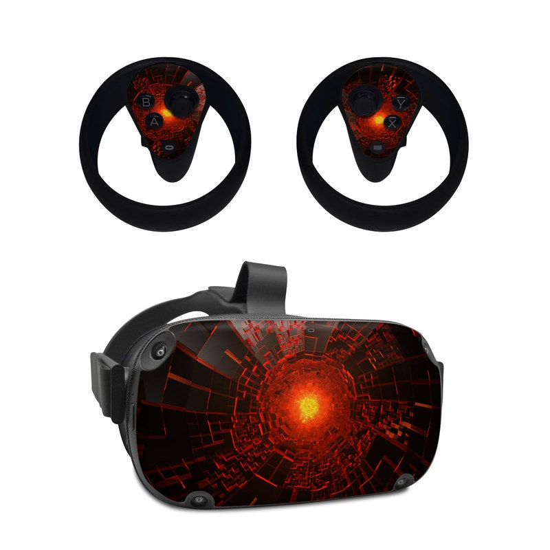 Oculus Quest Skin design of Red, Fractal art, Light, Circle, Design, Art, Graphics, Symmetry, Pattern, Space with black, red colors