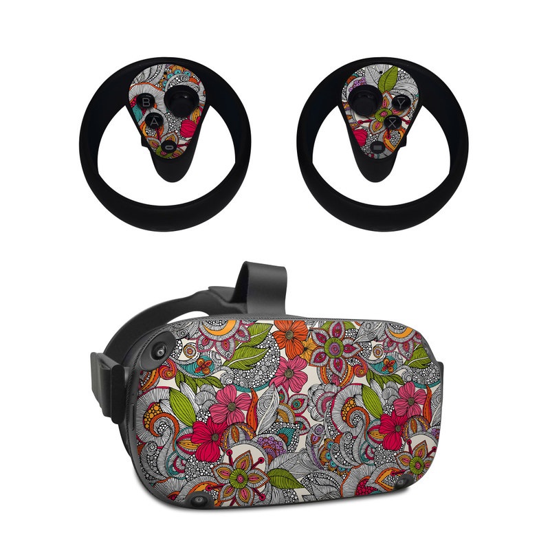 Oculus Quest Skin design of Pattern, Drawing, Visual arts, Art, Design, Doodle, Floral design, Motif, Illustration, Textile, with gray, red, black, green, purple, blue colors