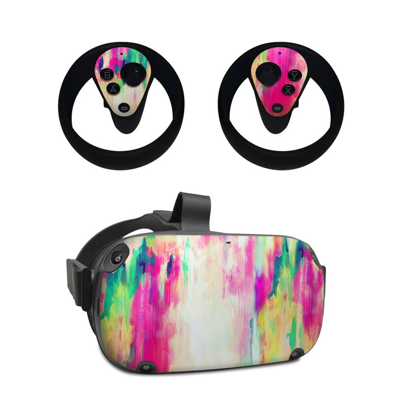 Oculus Quest Skin design of Pink, Magenta, Art, Watercolor paint, Dye, Visual arts, Pattern, Modern art, Painting, Acrylic paint, with red, white, green colors