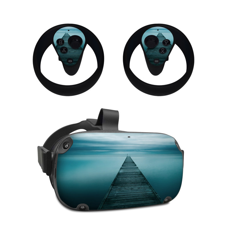 Oculus Quest Skin design of Sea, Water, Horizon, Sky, Blue, Ocean, Daytime, Calm, Fixed link, Symmetry, with black, blue, gray colors