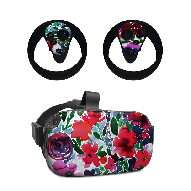 Oculus Quest Skin design of Flower, Petal, Red, Plant, Pattern, Pink, Purple, Flowering plant, Botany, Design, with red, green, pink, blue colors