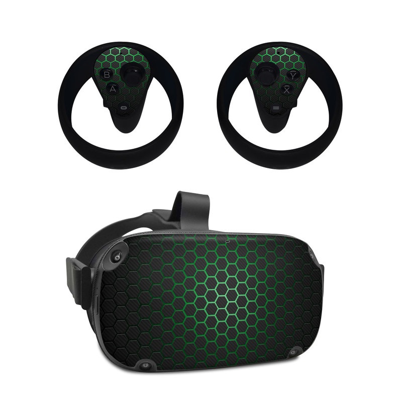 Oculus Quest Skin design of Pattern, Metal, Design, Carbon, Space, Circle, with black, gray, green colors