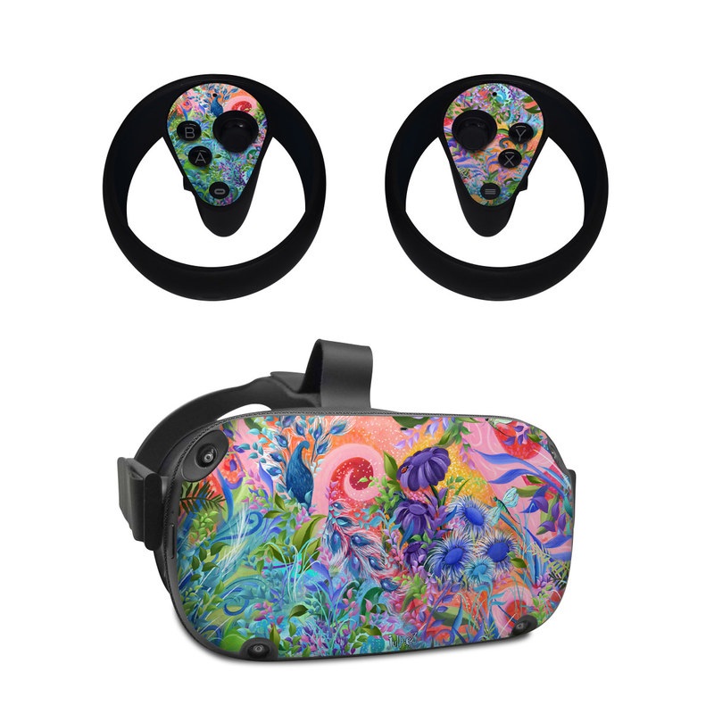 Oculus Quest Skin design of Psychedelic art, Painting, Art, Acrylic paint, Pattern, Modern art, Visual arts, Textile, Design, Organism, with gray, blue, green, pink colors