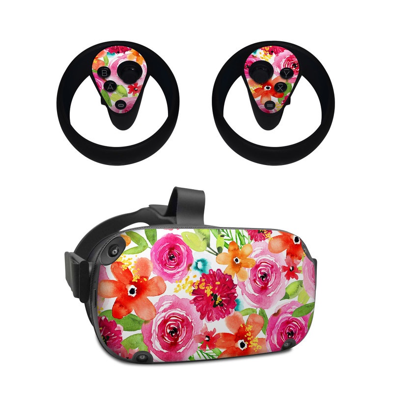 Oculus Quest Skin design of Flower, Cut flowers, Floral design, Plant, Pink, Bouquet, Petal, Flower Arranging, Artificial flower, Clip art, with pink, red, green, orange, yellow, blue, white colors
