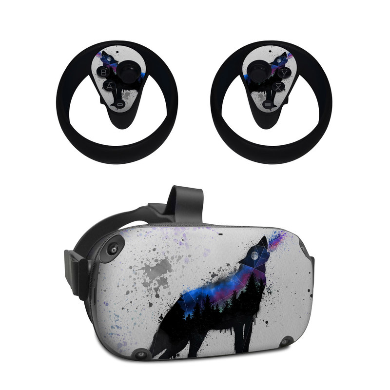 Oculus Quest Skin design of Canidae, Art, Illustration, Watercolor paint, Dog, Graphic design, Street art, Acrylic paint, Painting, Visual arts, with gray, white, blue, black, green, purple colors
