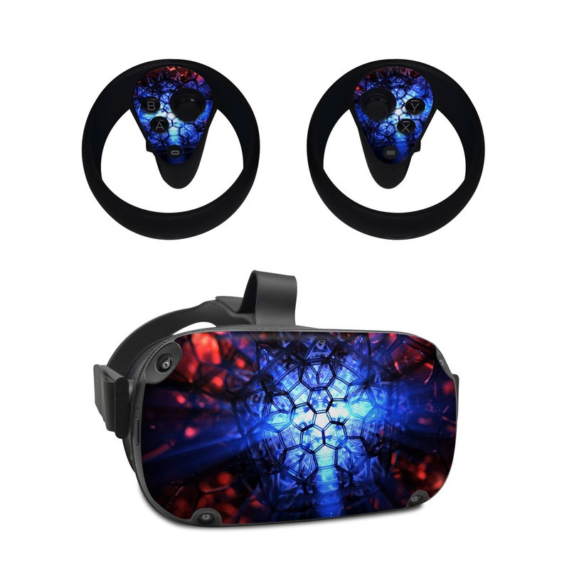 Oculus Quest Skin design of Blue, Fractal art, Red, Light, Pattern, Lighting, Art, Kaleidoscope, Design, Psychedelic art, with black, blue, red colors