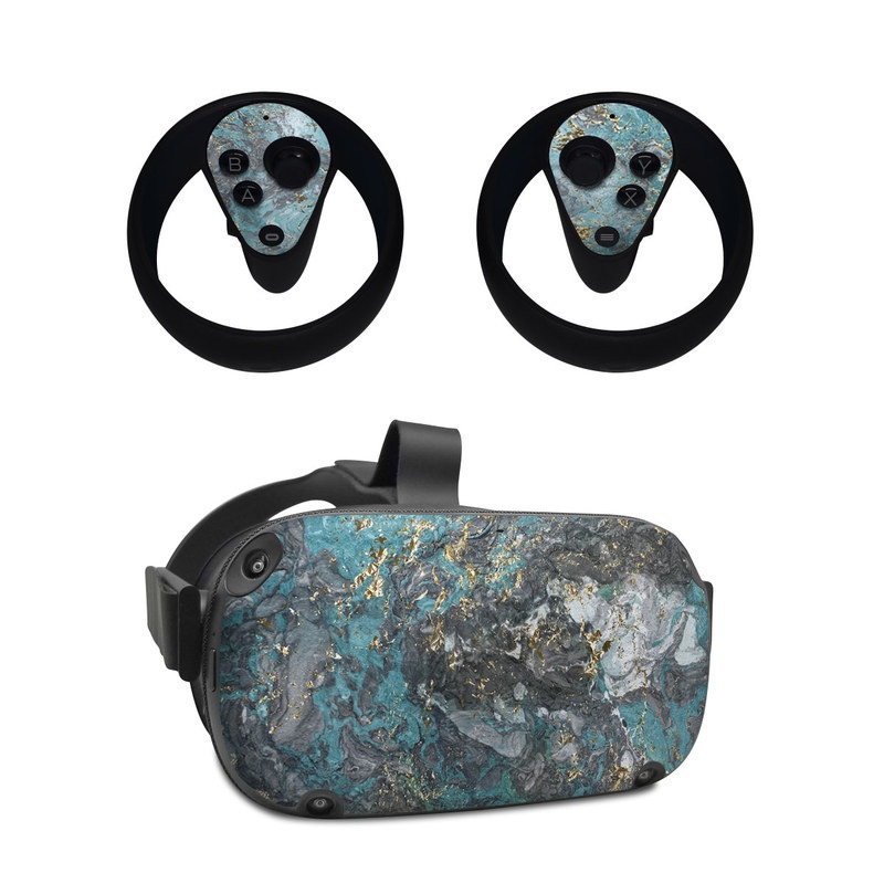 Oculus Quest Skin design of Blue, Turquoise, Green, Aqua, Teal, Geology, Rock, Painting, Pattern, with black, white, gray, green, blue colors