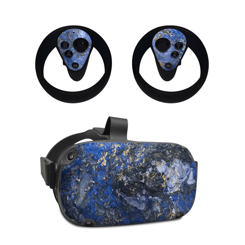 Oculus Quest Skin design of Blue, Water, Cobalt blue, Rock, Painting, Geology, Electric blue, Mineral, Pattern, Acrylic paint, with black, blue, yellow, white, gray colors