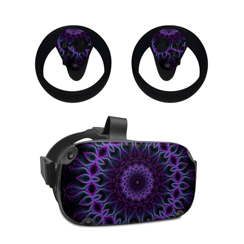 Oculus Quest Skin design of Colorfulness, Pattern, Purple, Violet, Magenta, Red, Pink, Art, Fractal Art, Visual Arts, Design, Circle, Symmetry, Psychedelic Art, Motif, Kaleidoscope, Graphics, with black, purple, blue, white colors